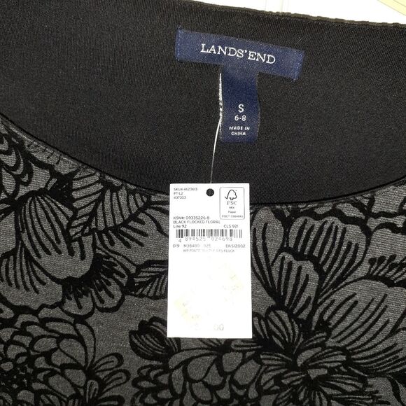 Lands end black floral print velour dress s 6 8 new nwt evening holiday career - Picture 4 of 5